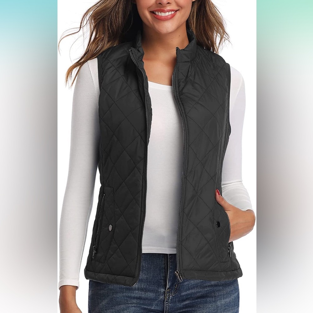 Women's Outwear Vest - Stand Collar Lightweight Zip Quilted Vest for Women